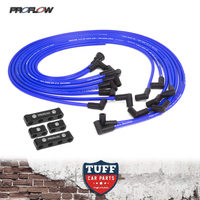 Proflow Pro Universal V8 Blue & Black Ignition Lead Set 90° Boots 8.8mm Spiral Core Spark Plug Leads Kit with Billet Separators