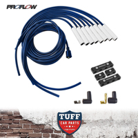Proflow Pro Universal V8 Blue & White Ignition Lead Set, with Ceramic Coated Straight Spark Plug Boots 8mm Spiral Core with Billet Separators