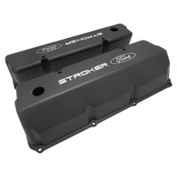 Proflow Valve Covers Tall Cast Aluminium Black with Stroker Logo for Ford Small Block 302 351C Pair
