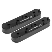 Proflow Valve Covers Tall Fabricated Aluminium Black with Logo for Chevrolet LS Pair