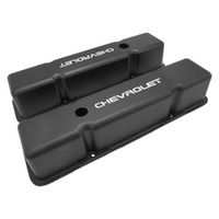 Proflow Valve Covers Tall Cast Aluminium Black Powder Coated with Logo for Chevrolet Small Block Pair