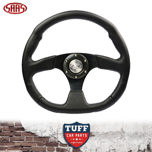 SAAS Motorsport Drift Steering Wheel ADR 14" 350mm Black Leather Flat bottom