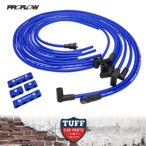 Proflow Pro Universal V8 Blue & Black Ignition Lead Set 90° Boots 10mm Spiral Core Spark Plug Leads Kit with Billet Separators