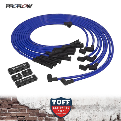 Proflow Pro Universal V8 Blue & Black Ignition Lead Set Straight Boots 8.8mm Spiral Core Spark Plug Leads Kit with Billet Separators